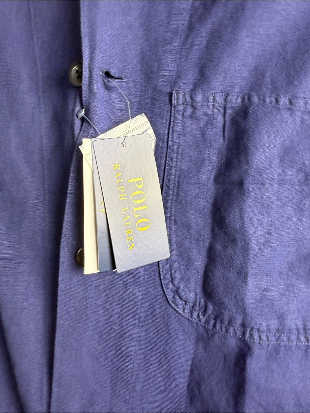 Polo Ralph Lauren Mens XXL NWT Logo-Embroidered Navy Linen-Cotton Overshirt - Picture 9 of 11